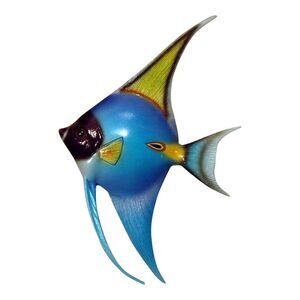 Tropical Bright Colorful Yellow Blue Angel Fish Hanger Wall Decor